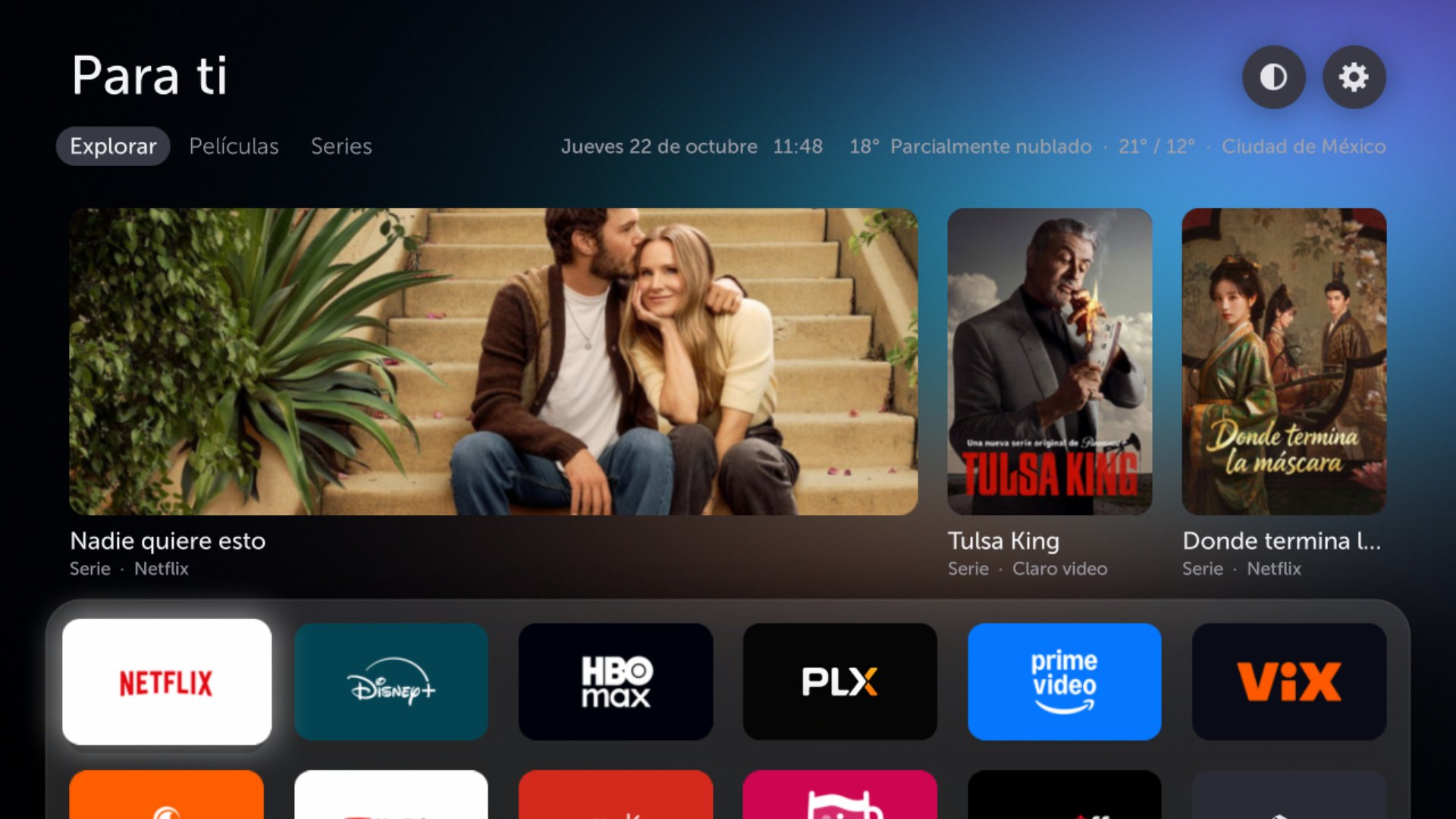 The LGlow home in dark mode